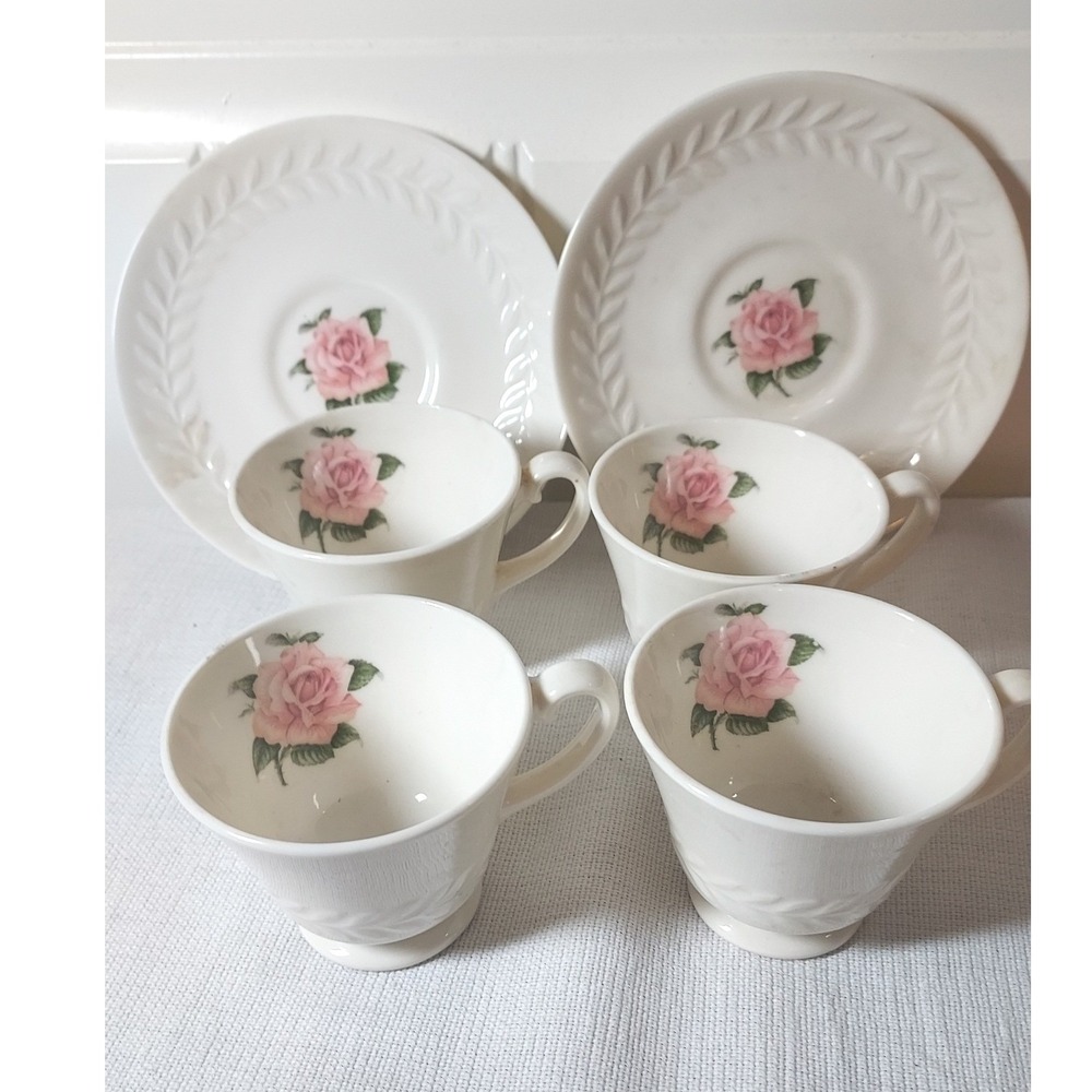 Theodore Haviland Regents Park Rose Tea Cup Saucer Set 6 Pink Floral Cream Ivory